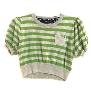 Cropped short sleeve striped sweater